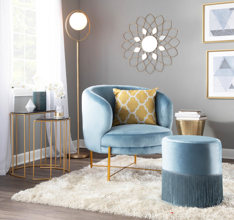 Fringe Ottoman - Powder Blue Velvet