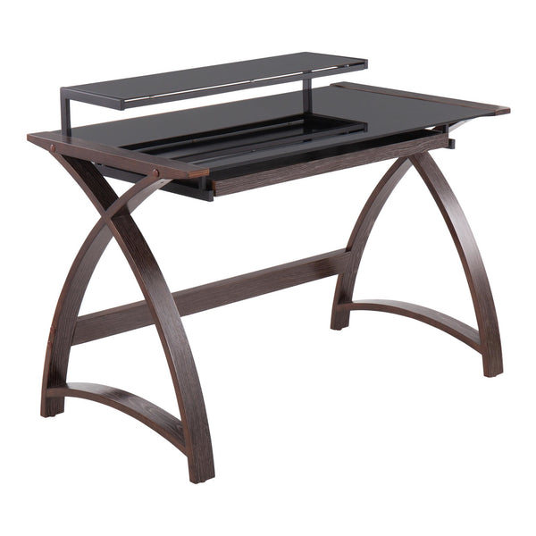Bently Office Desk - Dark Grey Wood, Black Glass