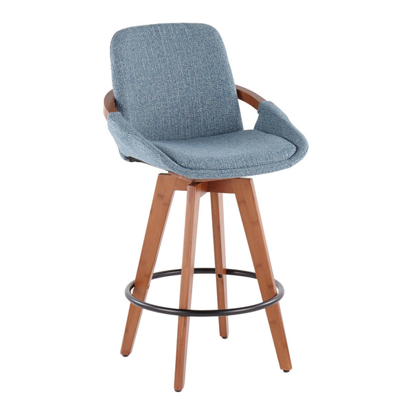 Cosmo Counter Stool - Walnut Bamboo, Blue Noise Fabric, Black Metal