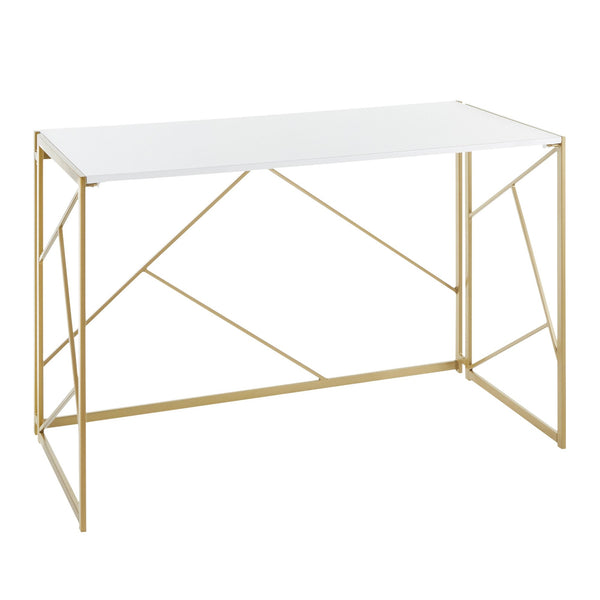 Folia Corner Desk - Gold Metal, White MDF