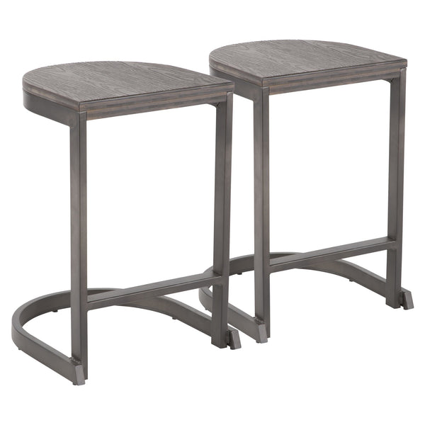 Industrial Demi Counter Stool - Set of 2 - Antique Metal, Espresso Bamboo