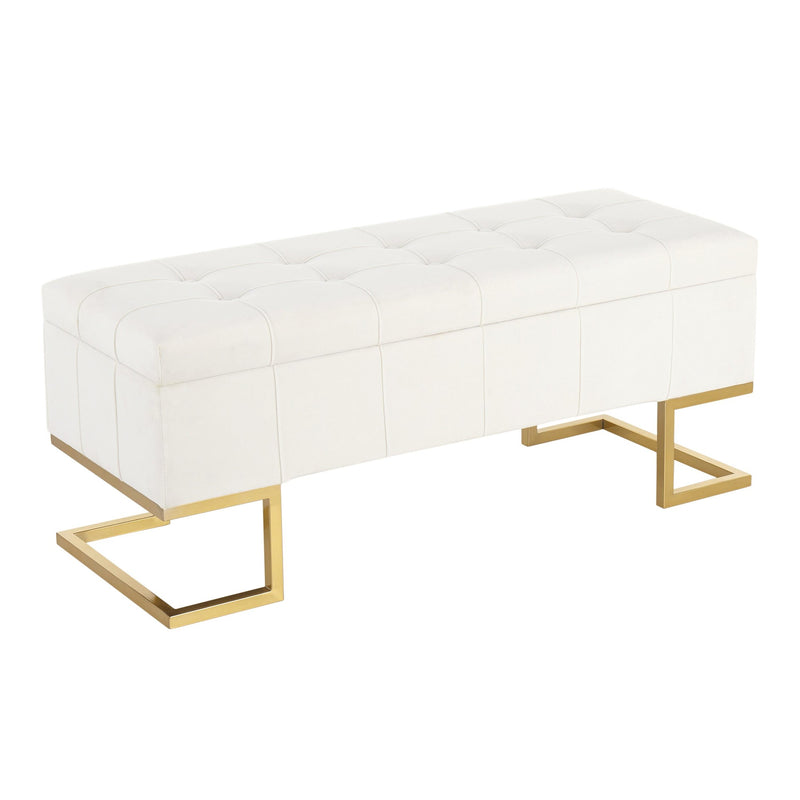 Midas Storage Bench - Gold Steel, White Velvet