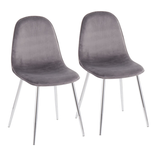 Pebble Chair - Set of 2 - Chrome, Grey Velvet
