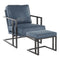 Roman Lounge Chair + Ottoman - Black Metal, Blue PU