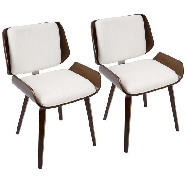 Satin Chair - Cherry Wood, White Fabric - Set of 2